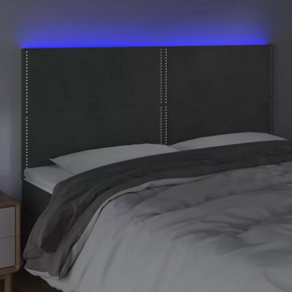 sötétszürke bársony LED-es fejtámla 200x5x118/128 cm