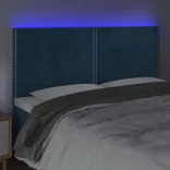 sötétkék bársony LED-es fejtámla 200x5x118/128 cm