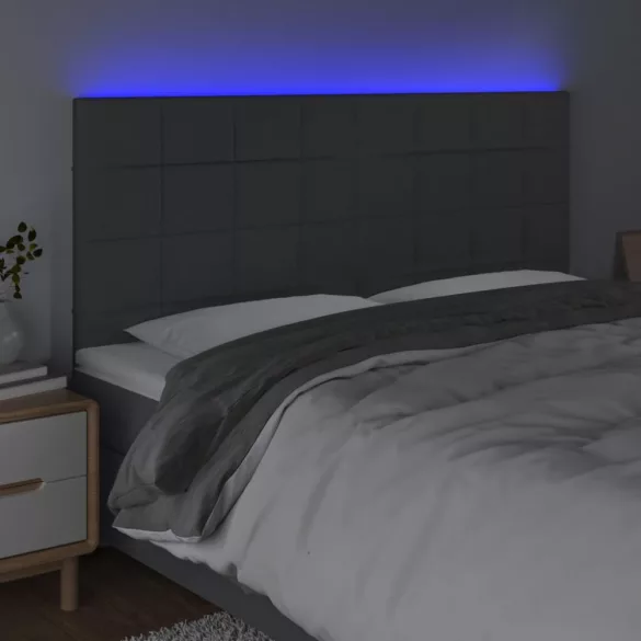 sötétszürke szövet LED-es fejtámla 160x5x118/128 cm