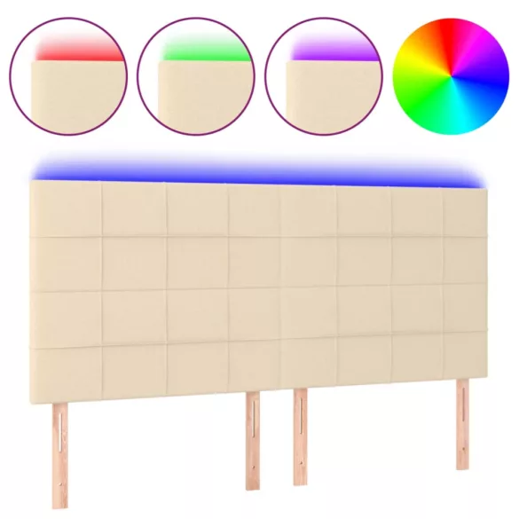 krémszínű szövet LED-es fejtámla szárnyakkal 160x5x118/128 cm