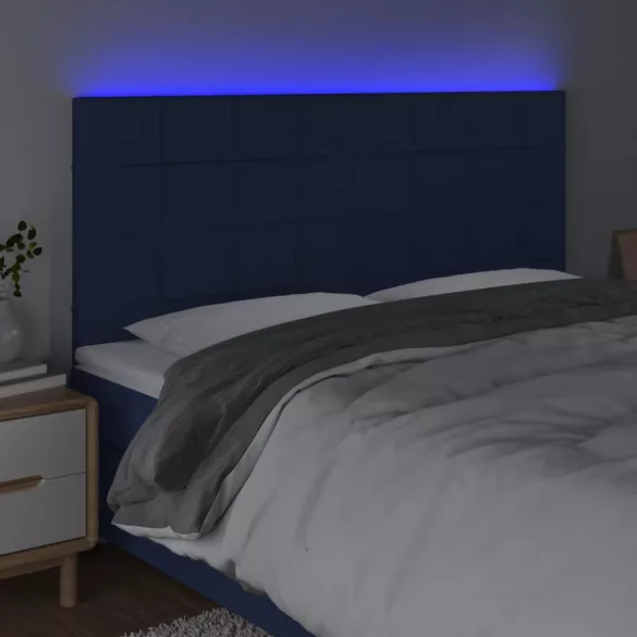 kék szövet LED-es fejtámla 160x5x118/128 cm