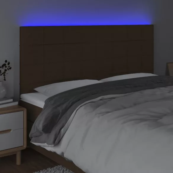 sötétbarna szövet LED-es fejtámla 200x5x118/128 cm