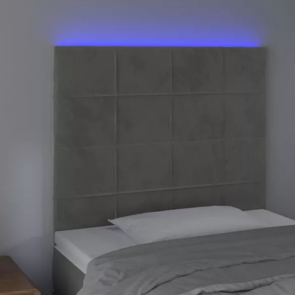 világosszürke bársony LED-es fejtámla 80x5x118/128 cm