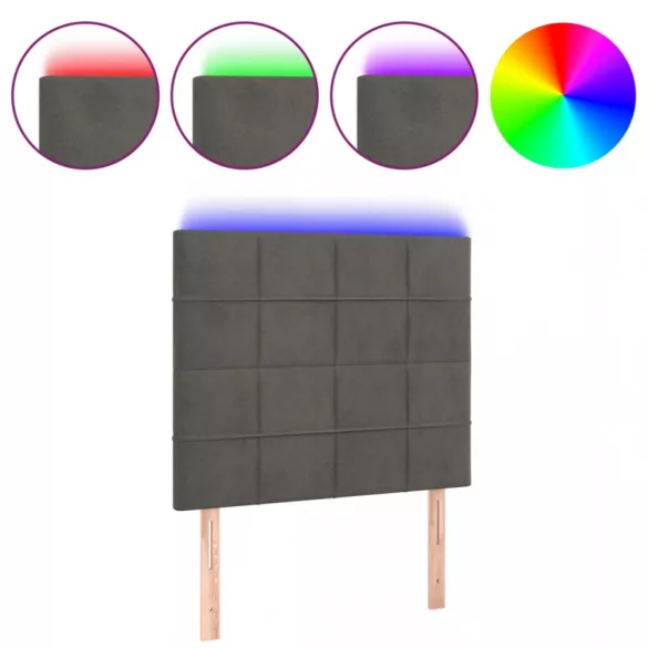 sötétszürke bársony LED-es fejtámla 80x5x118/128 cm