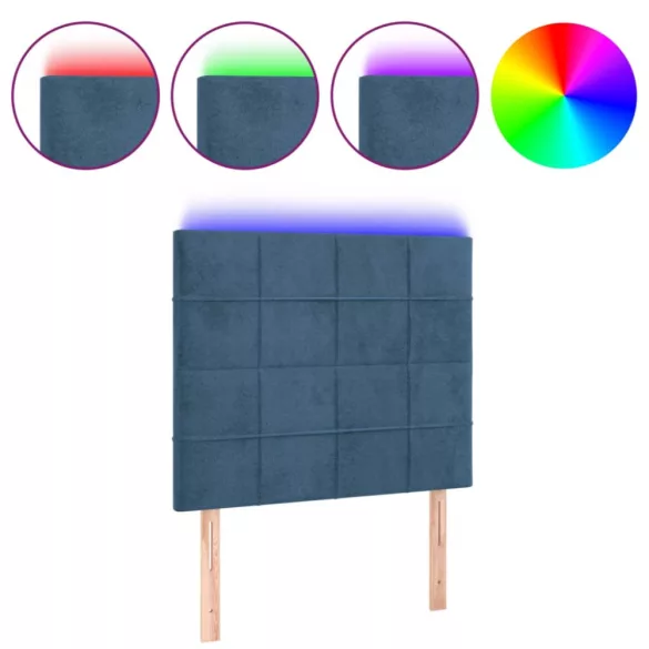sötétkék bársony LED-es fejtámla 80x5x118/128 cm
