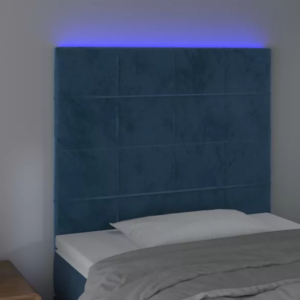 sötétkék bársony LED-es fejtámla 80x5x118/128 cm