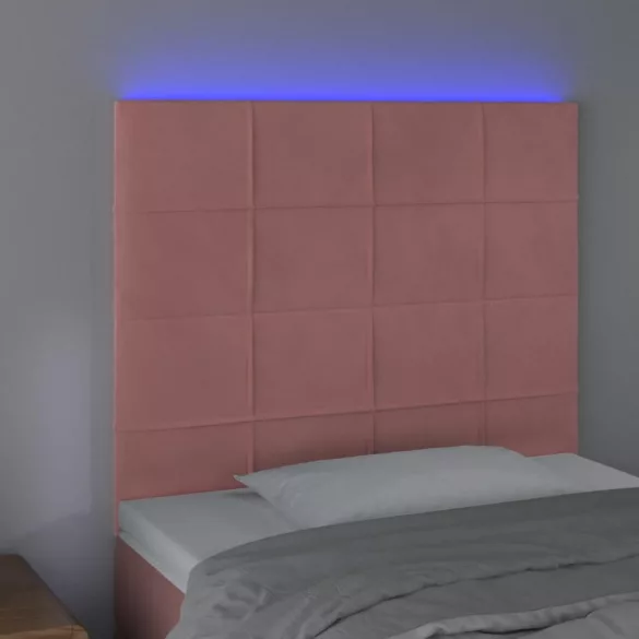 rózsaszín bársony LED-es fejtámla 80x5x118/128 cm