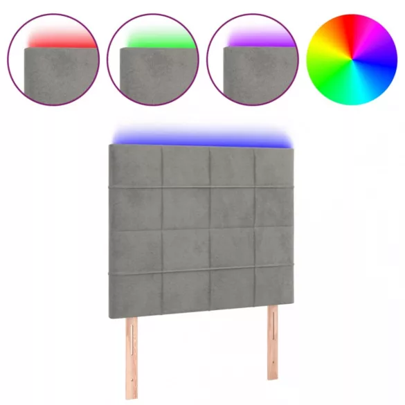 világosszürke bársony LED-es fejtámla 90x5x118/128 cm