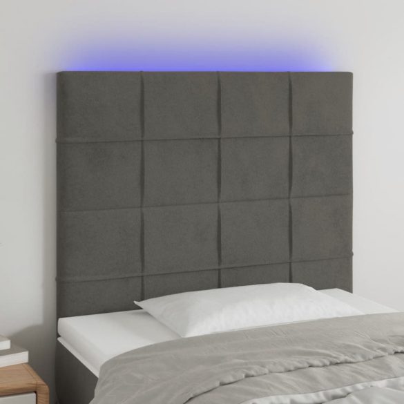 sötétszürke bársony LED-es fejtámla 90x5x118/128 cm