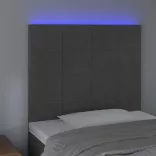 sötétszürke bársony LED-es fejtámla 90x5x118/128 cm
