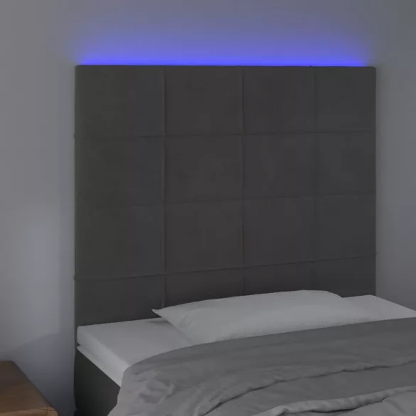 sötétszürke bársony LED-es fejtámla 90x5x118/128 cm