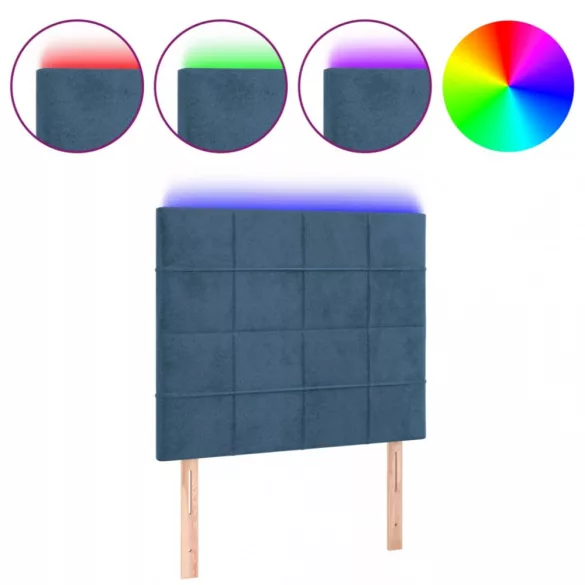 sötétkék bársony LED-es fejtámla 90x5x118/128 cm