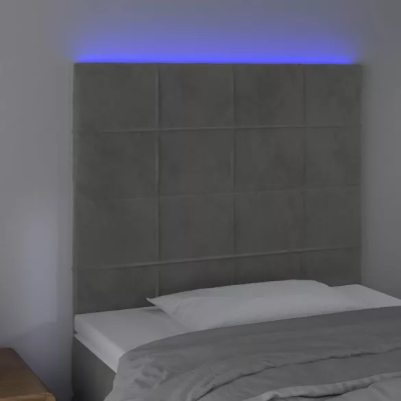 világosszürke bársony LED-es fejtámla 100x5x118/128 cm