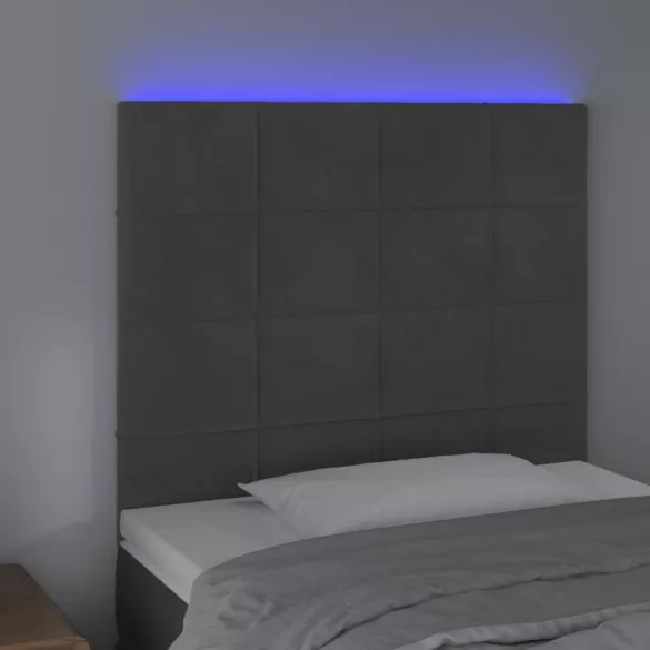 sötétszürke bársony LED-es fejtámla 100x5x118/128 cm