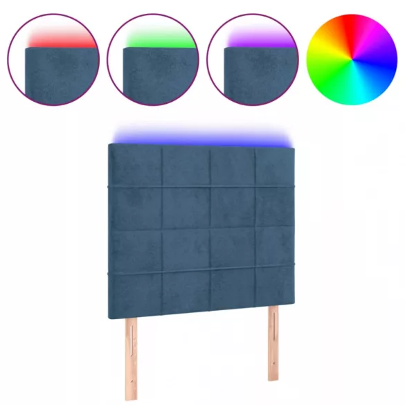 sötétkék bársony LED-es fejtámla 100x5x118/128 cm