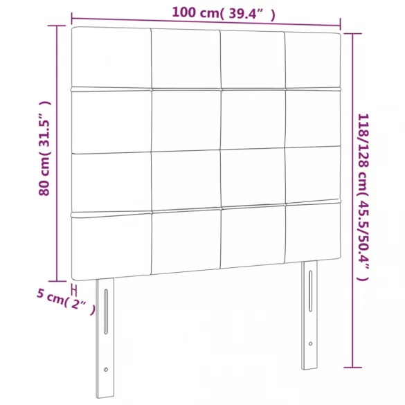 sötétkék bársony LED-es fejtámla 100x5x118/128 cm