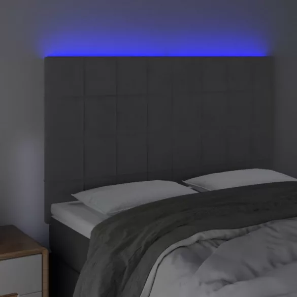 sötétszürke bársony LED-es fejtámla 144x5x118/128 cm