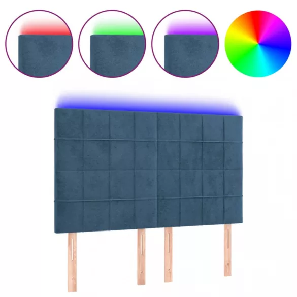 sötétkék bársony LED-es fejtámla 144x5x118/128 cm