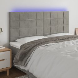 világosszürke bársony LED-es fejtámla 160x5x118/128 cm