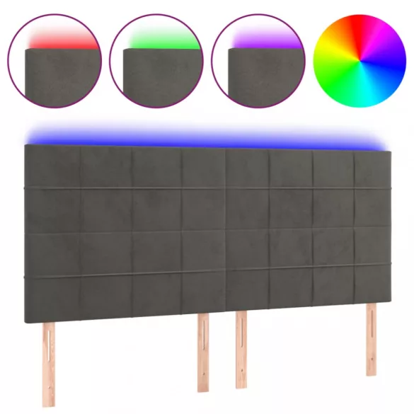 sötétszürke bársony LED-es fejtámla 160x5x118/128 cm