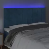 sötétkék bársony LED-es fejtámla 160x5x118/128 cm