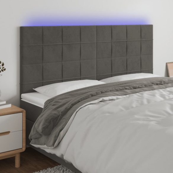 sötétszürke bársony LED-es fejtámla 180x5x118/128 cm