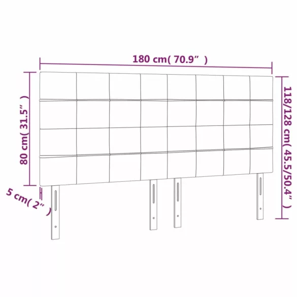 sötétszürke bársony LED-es fejtámla 180x5x118/128 cm
