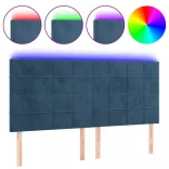 sötétkék bársony LED-es fejtámla 180x5x118/128 cm