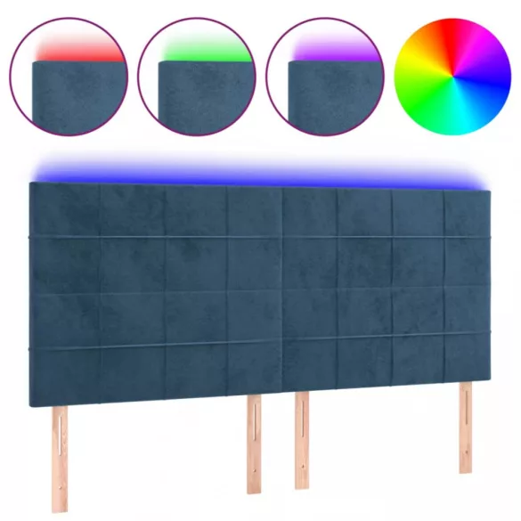 sötétkék bársony LED-es fejtámla 180x5x118/128 cm