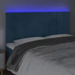 sötétkék bársony LED-es fejtámla 180x5x118/128 cm