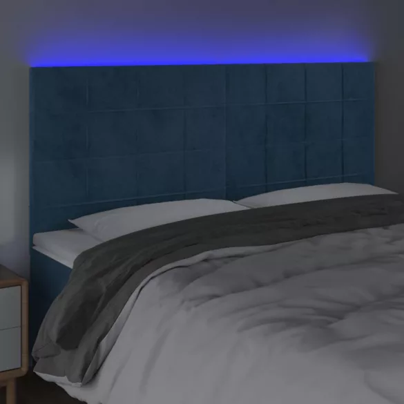 sötétkék bársony LED-es fejtámla 180x5x118/128 cm