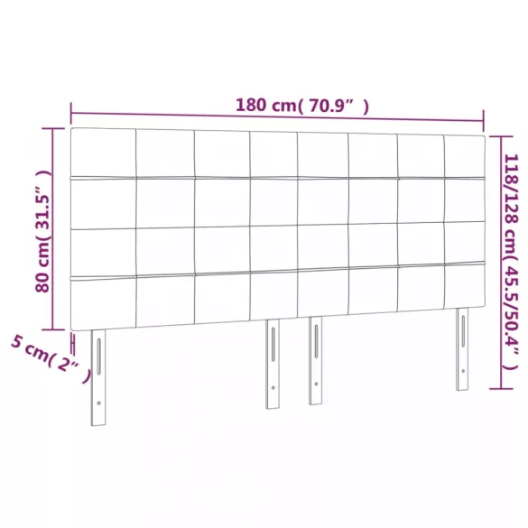 sötétkék bársony LED-es fejtámla 180x5x118/128 cm