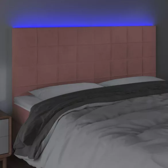 rózsaszín bársony LED-es fejtámla 180x5x118/128 cm