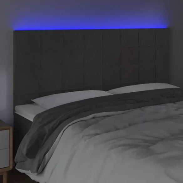 sötétszürke bársony LED-es fejtámla 200x5x118/128 cm