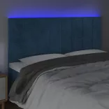 sötétkék bársony LED-es fejtámla 200x5x118/128 cm