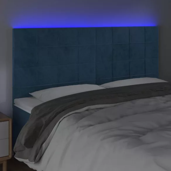 sötétkék bársony LED-es fejtámla 200x5x118/128 cm