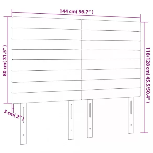 világosszürke szövet LED-es fejtámla 144x5x118/128 cm