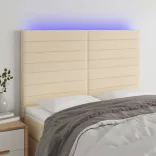 krémszínű szövet LED-es fejtámla 144x5x118/128 cm