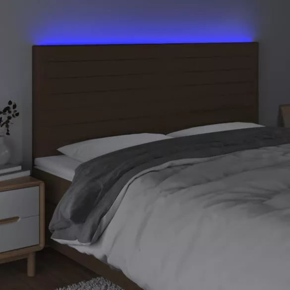 sötétbarna szövet LED-es fejtámla 160x5x118/128 cm