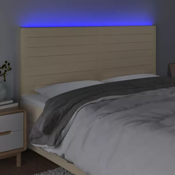 krémszínű szövet LED-es fejtámla szárnyakkal 160x5x118/128 cm