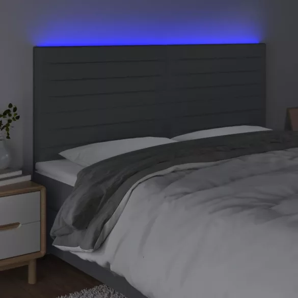 sötétszürke szövet LED-es fejtámla 180x5x118/128 cm