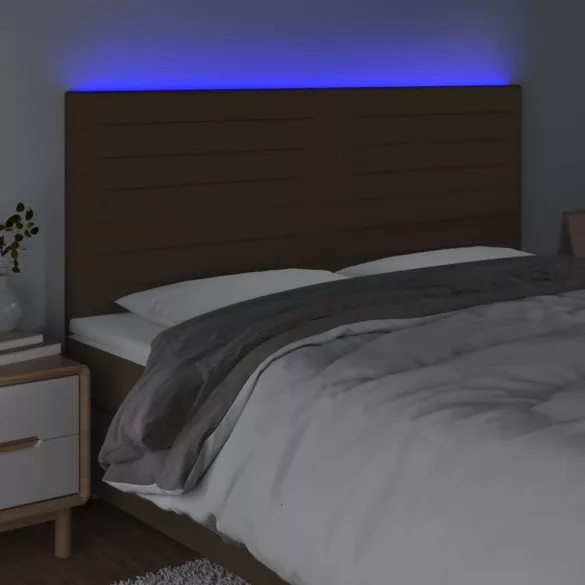 sötétbarna szövet LED-es fejtámla 180x5x118/128 cm