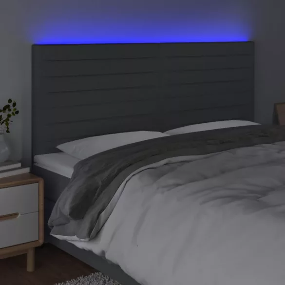 sötétszürke szövet LED-es fejtámla 200x5x118/128 cm