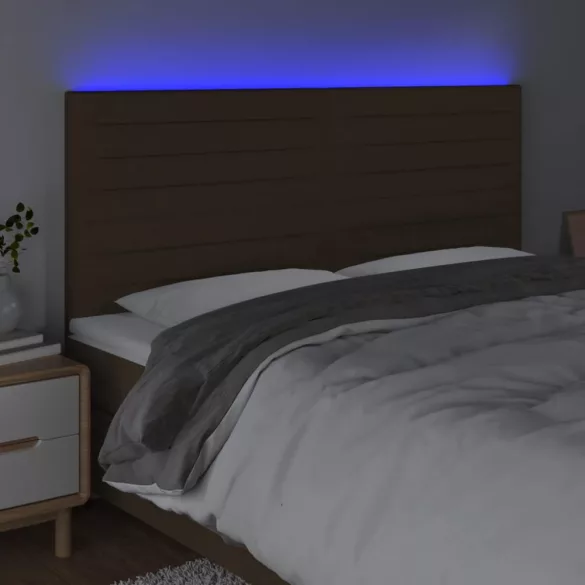 sötétbarna szövet LED-es fejtámla 200x5x118/128 cm