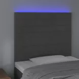 sötétszürke bársony LED-es fejtámla 80x5x118/128 cm