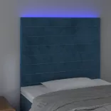 sötétkék bársony LED-es fejtámla 80x5x118/128 cm