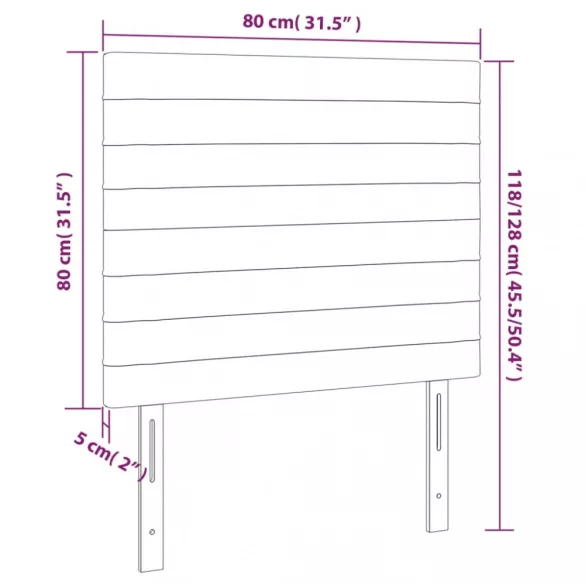 sötétkék bársony LED-es fejtámla 80x5x118/128 cm