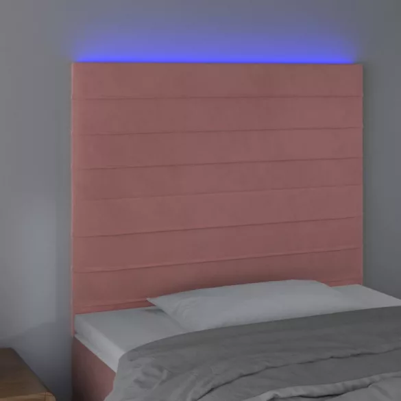 rózsaszín bársony LED-es fejtámla 80x5x118/128 cm