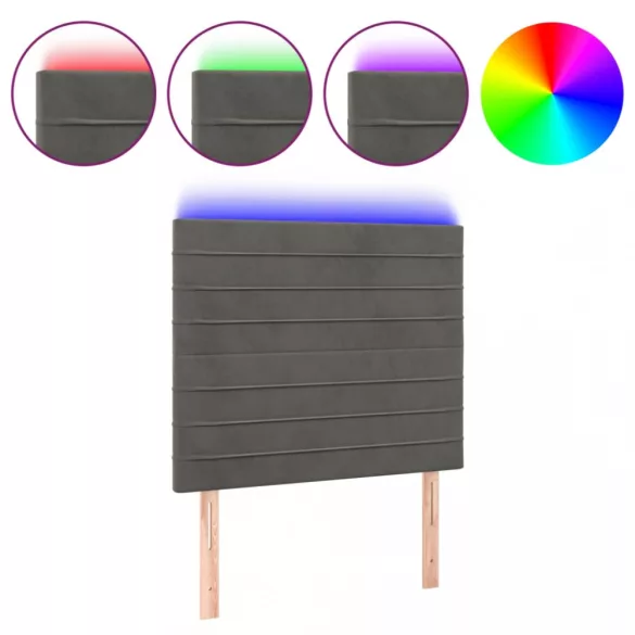 sötétszürke bársony LED-es fejtámla 90x5x118/128 cm