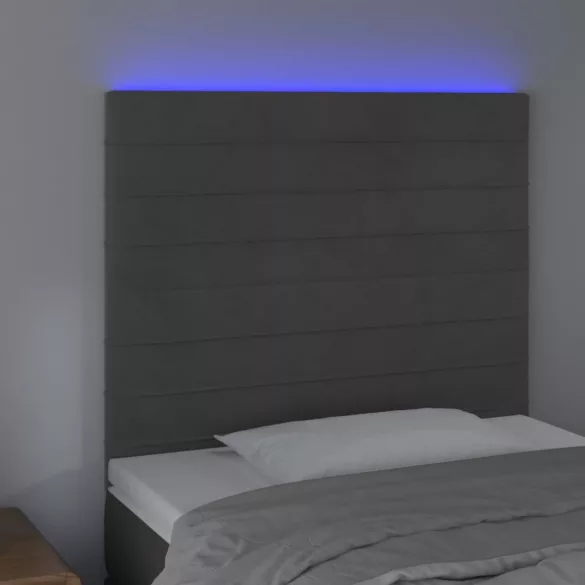 sötétszürke bársony LED-es fejtámla 90x5x118/128 cm